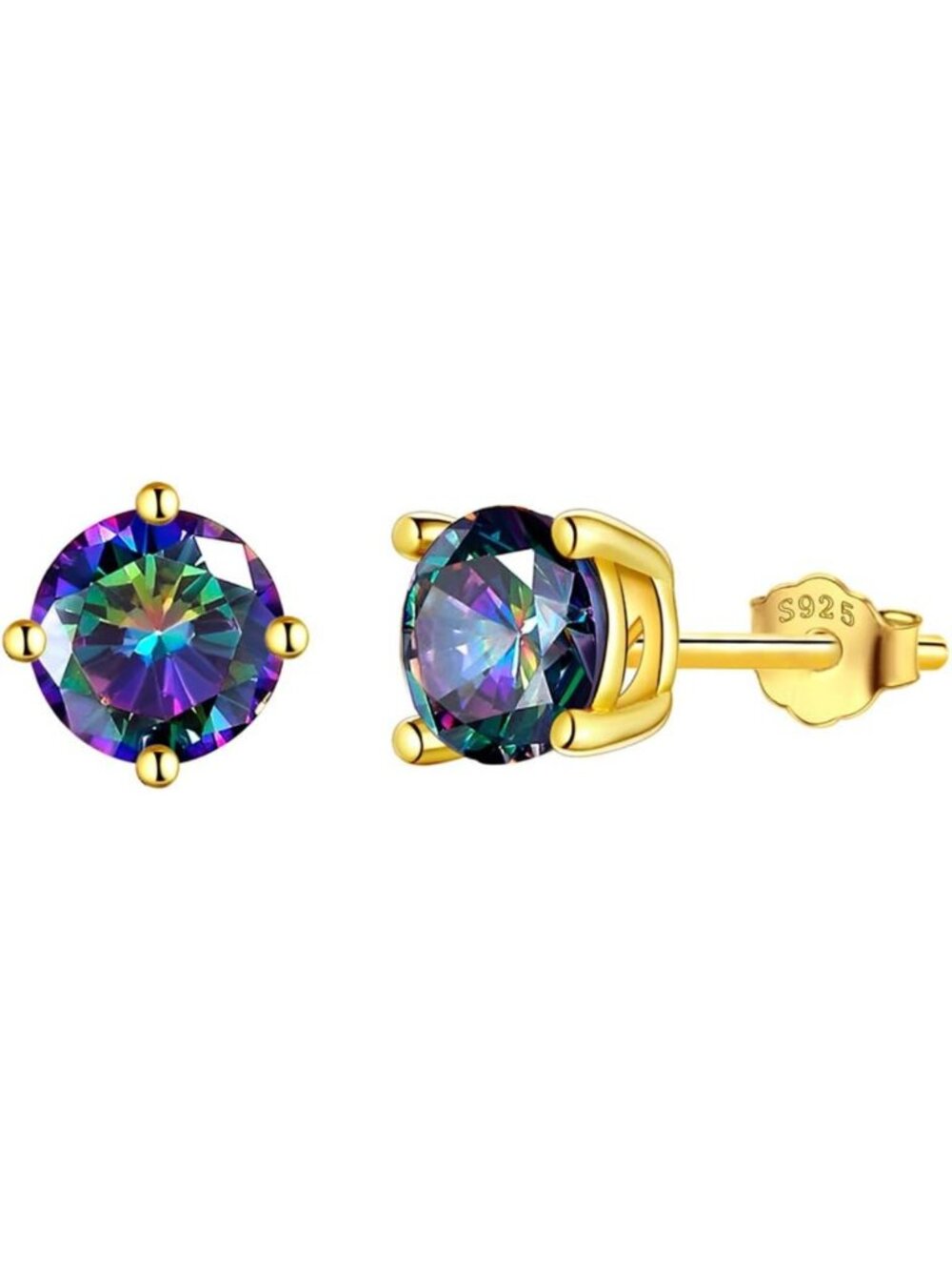 Mystic Topaz Rainbow Stud Earrings for Men & Women - 925 Sterling Silver